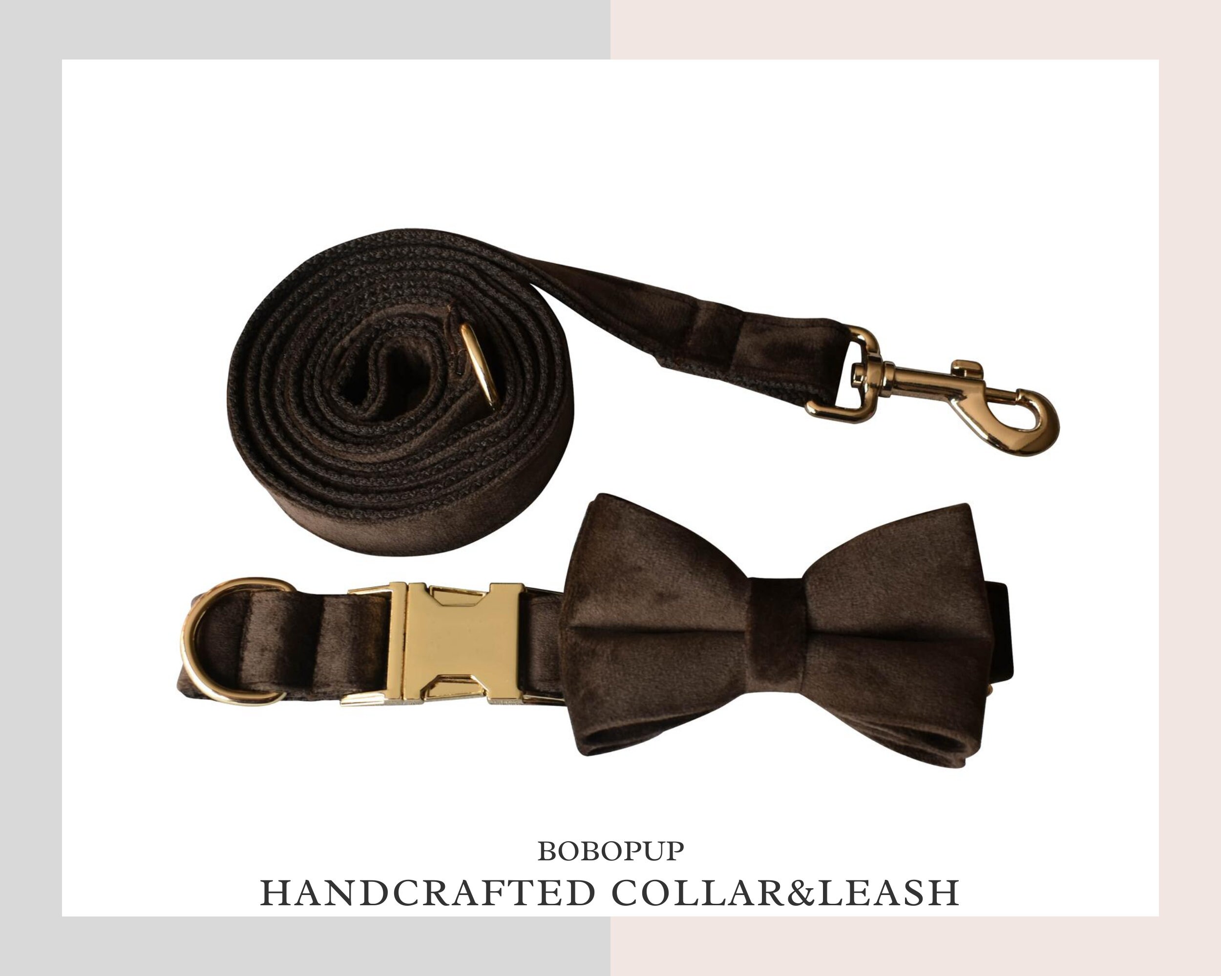Personalized brown velvet Dog Collar and Leash with GOLD Etsy