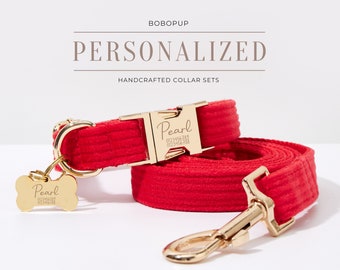 Ensemble de laisse de harnais de chiot en velours côtelé rouge fantaisie pour le cadeau du nouvel an, collier de chien personnalisé, laisse nœud papillon, support de sac à caca pour cadeau de noël, étiquette de chien