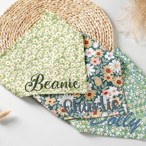 Personalized Embroidered Floral Dog Bandana, Custom Pet Scarf
