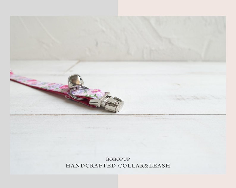FREE Name Laser Engraving Pink Floral Personalized Cat Collar with Bow and Bell