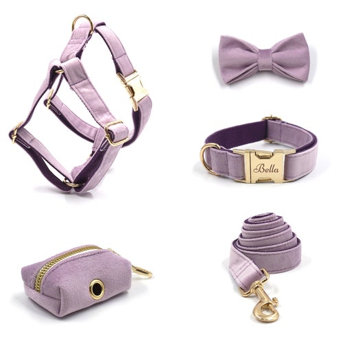 Pink Velvet Dog Harness Step in Harness Personalised Gold Etsy