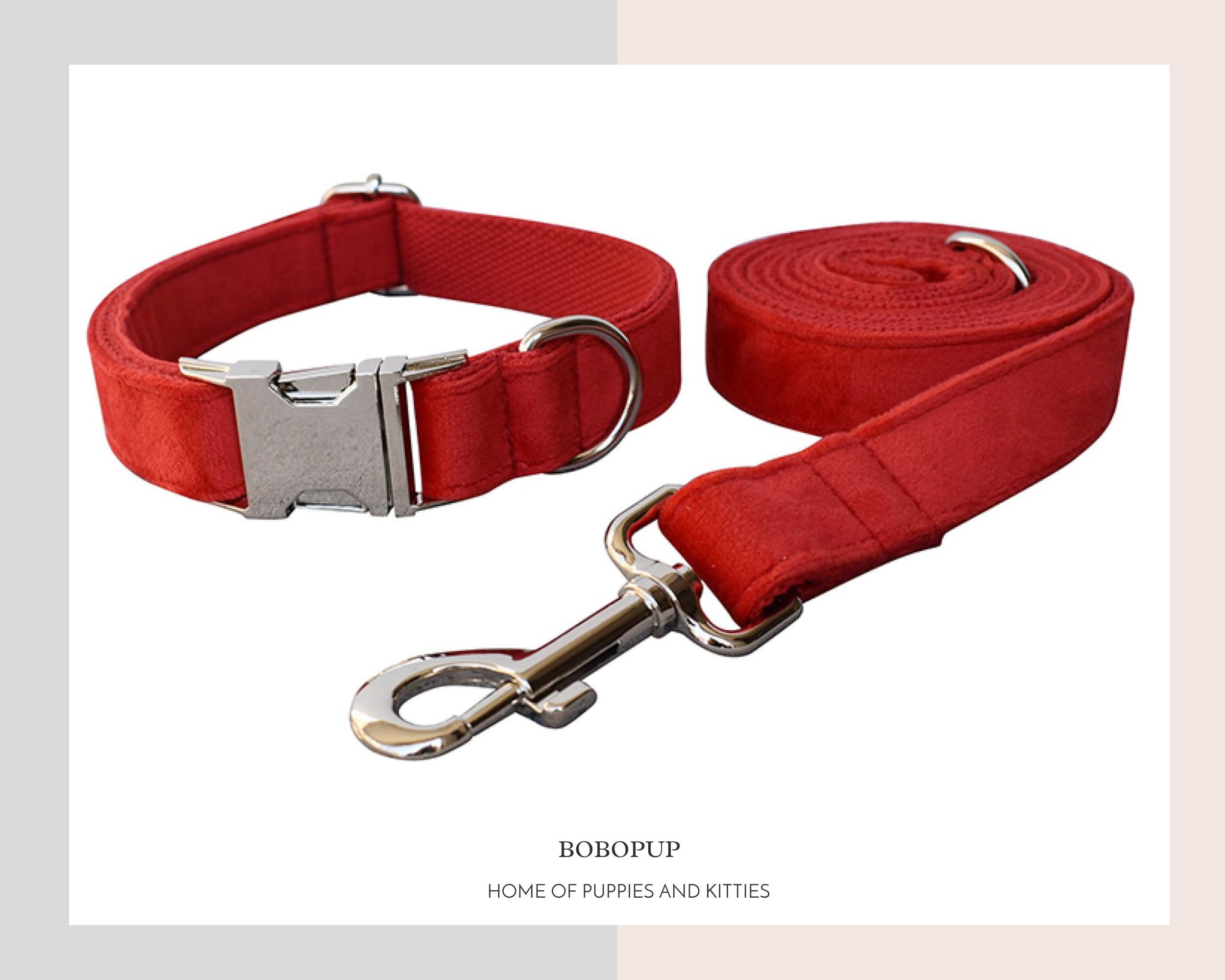 Personalized Red Velvet Dog Collar and Leash Free Name Laser Etsy
