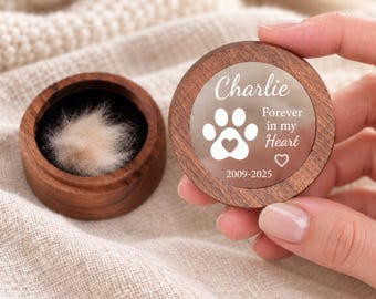 Personalised Pet Hair Keepsake Box, Walnut & Acrylic Memorial Box for Dogs Cats