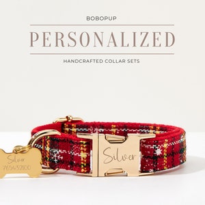 Personalized Red Christmas Dog Collar Leash Set,Fancy Puppy Collar Bowtie Set Leash For Christmas Gift,Customized Dog Harness Leash Set image 3