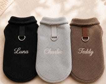 Personalized Pet Jacket, Embroidered Dog Cat Fleece Vest, Custom Name Pet Clothes, Cozy Fall Winter Pet Outfit