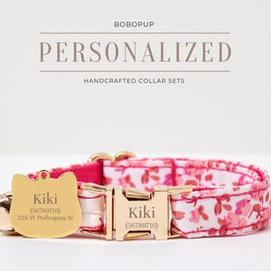 Customized Cat Collar Bell Bowtie Leash For New Year Gift, Handmade Cat Collar Bowtie For Small Dog,Fancy Puppy Collar For Girl,Engraved Tag