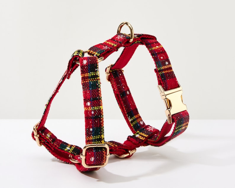 Conjunto de correa de Collar de perro de Navidad rojo personalizado, conjunto de correa de pajarita de Collar de cachorro de lujo para regalo de Navidad, conjunto de correa de arnés de perro personalizado imagen 5