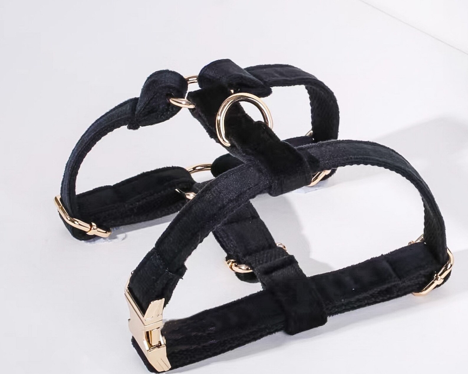 Black Velvet Dog Harness Bow Tie Leash Set Personalised Dog Etsy