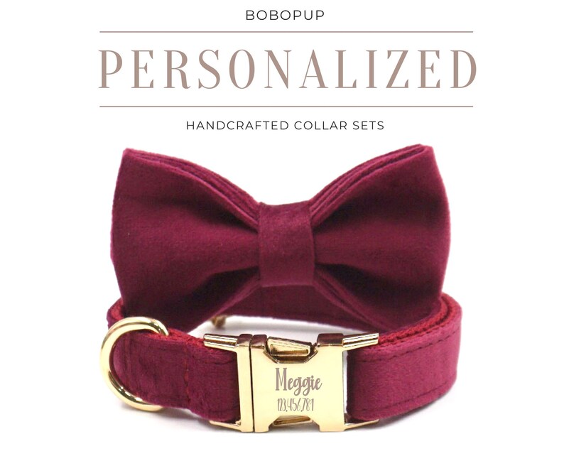 Burgundy Dog Collar With Name Personalized Wedding Dog Etsy