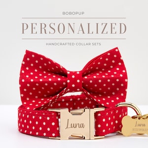 Personalized Dog Collar and Dog Leash and Bow Tie, Free Personalized Laser Engraved Metal Buckle Dog Collar, Dog gifts, Dog Collar With Name