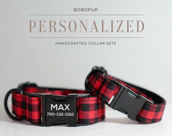 Buffalo Dog Collar Bow tie, Buffalo Check Dog Bow with Name Engraved,Custom Plaid Dog Bow, Tartan,Dog Puppy Collar Dachshund Gift