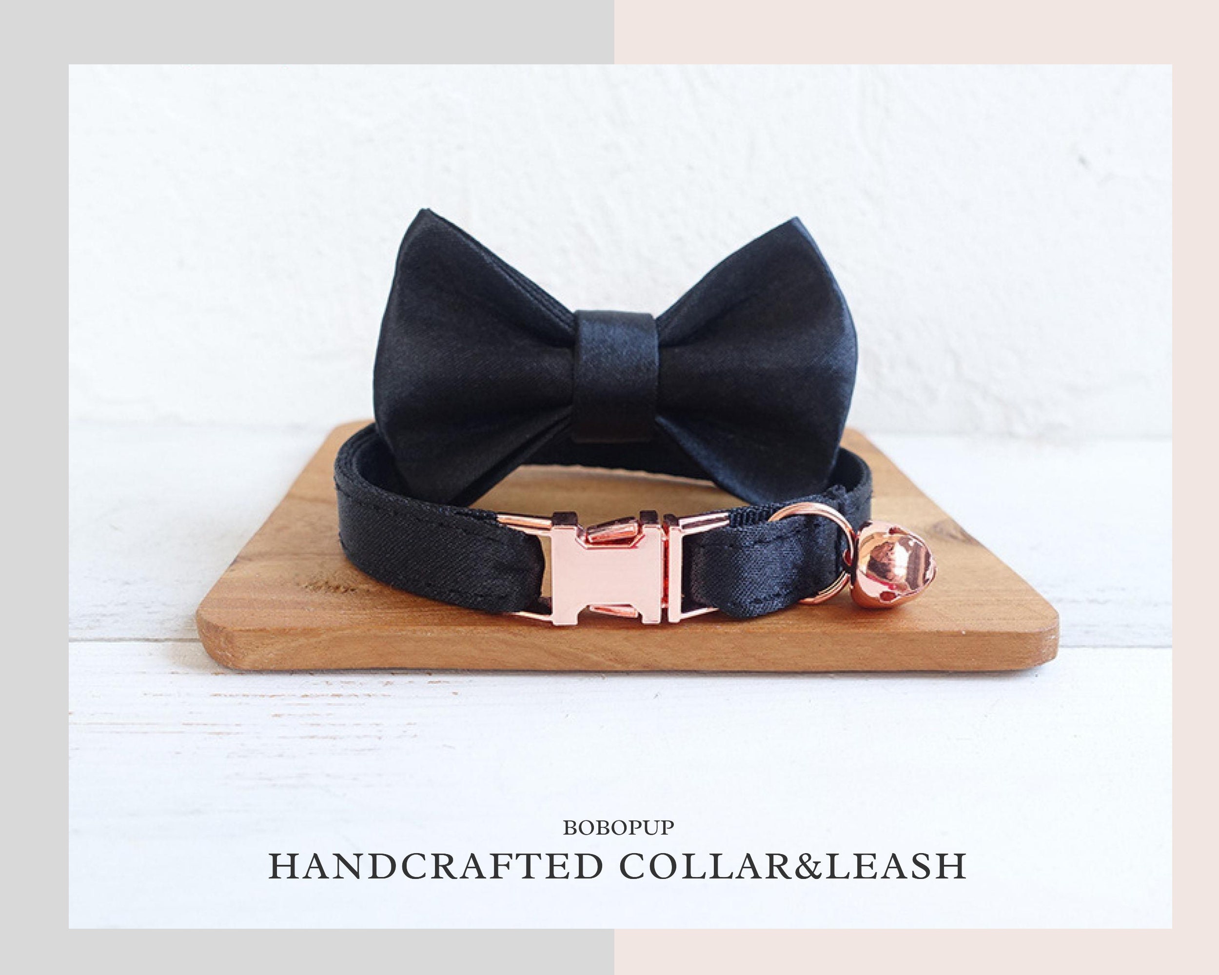 Black Personalized Cat Collar with Bow and Bell FREE Name Etsy
