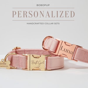 Pink Velvet Personalized Dog Collar With Gold Hardware, Wedding Dog ...