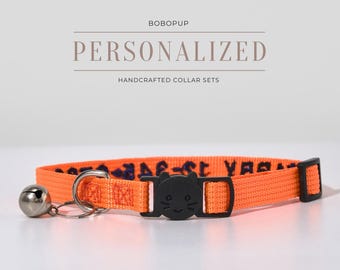 Embroidered Orange kittens Collar with Name,Personalized Cat Collar Gift for Cat Lovers,Fancy Adjustable Puppy Collar Gift For Pet Birthday