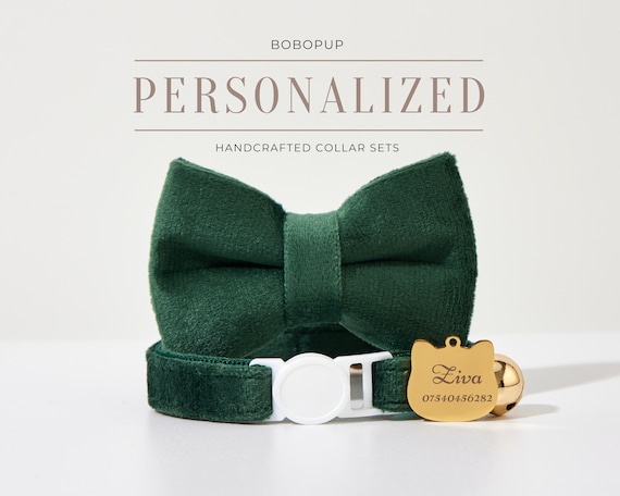 Handmade Personalized Safety Cat Collar Bowtie Bell,Luxurious Kitten Collar Leash Bowtie,Fancy Puppy Collar Bowtie Set For Birthday Gift
