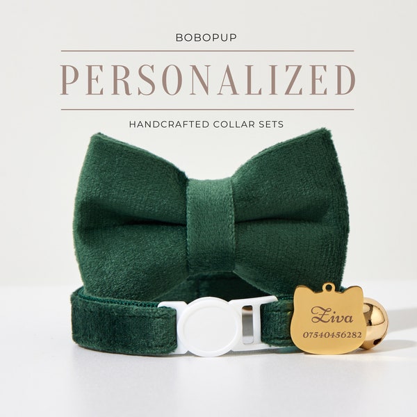 Handgemaakte gepersonaliseerde veiligheidskathalsband Bowtie Bell, luxe Kitten Collar Leash Bowtie, Fancy Puppy Collar Bowtie Set voor verjaardagscadeau