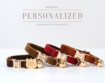 Personalized Genuine Leather Kitty Collar For Pet Birthday Gifts,Engraved Name Collar Gift For Pet Mom, Customized Puppy Collar Gift For Him