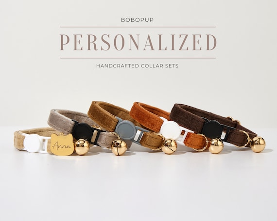 Personalized Velvet Breakaway Cat Collar with Engraved Tag
