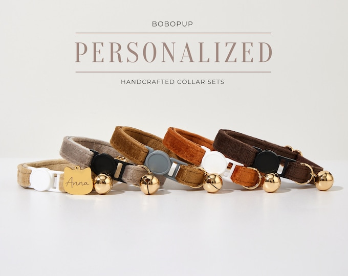 Personalized Velvet Breakaway Cat Collar with Engraved Tag