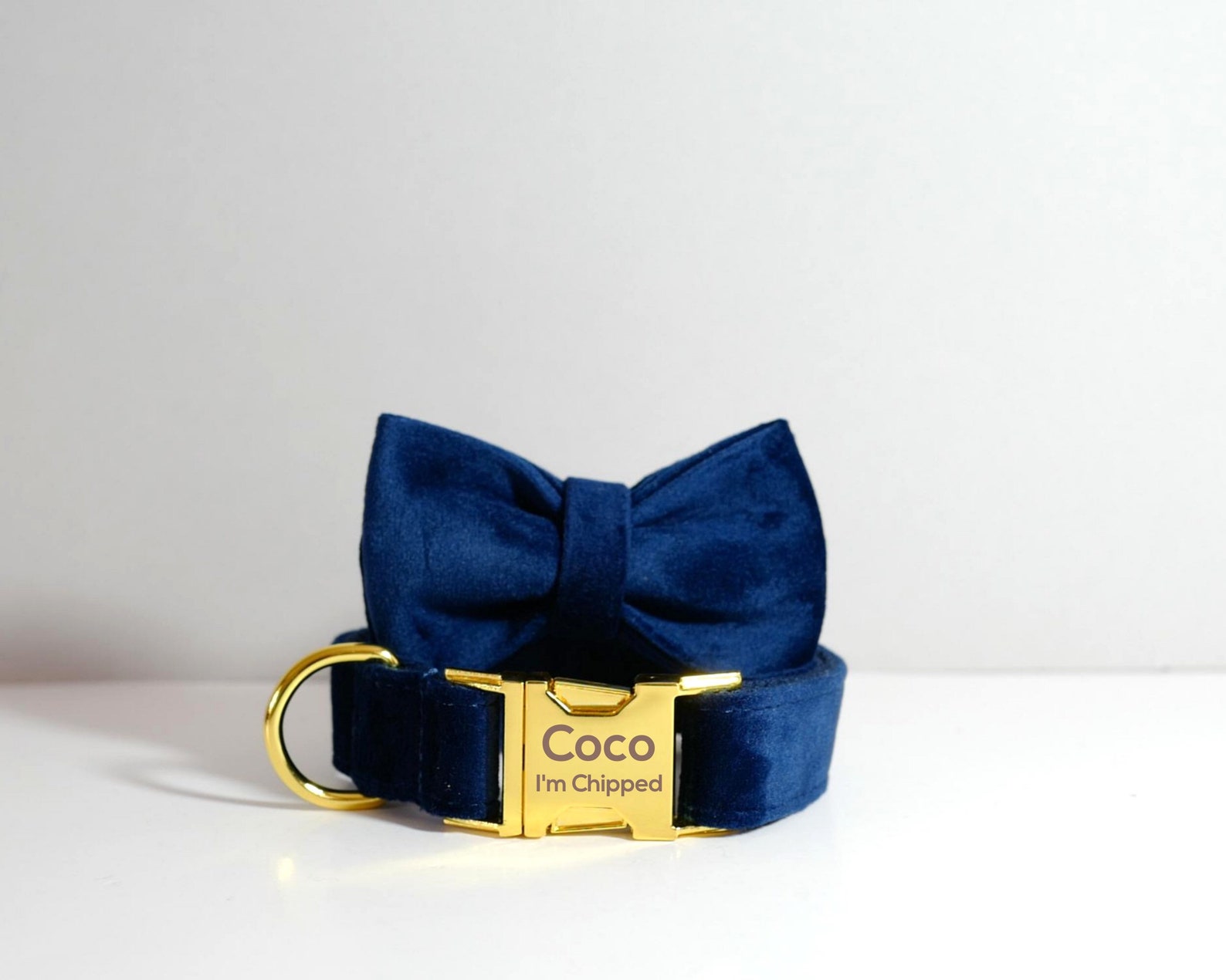 Blue Personalized Dog Collar Bow tie Lead Soft Thick Velvet Etsy