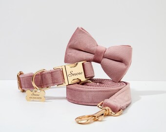 Pink Velvet Dog Collar Flower, Durable Thick Velvet and Metal Buckle, Dog Birthday Gift, Custom Wedding Collar and Leash UK