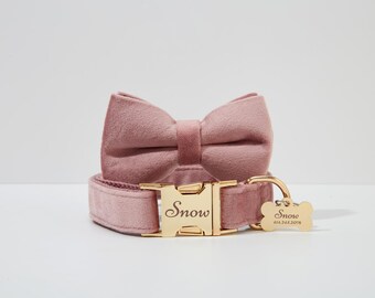 Dusty Pink Velvet Dog Collar Flower, Durable Thick Velvet and Metal Buckle, Dog Birthday Gift, Custom Wedding Collar and Leash UK