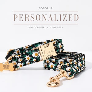 Personalized Pet Harness Leash Set For Pet lovers,Custom Green Floral Dog Collar Leash Harness Pet Set for Pet Owner,Handmade Pet decor