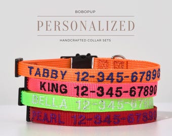Personalized Embroidered Cat Collar,Custom Adjustable Breakaway Safety Collar Gift for Pet Mom,Handmade Embroidered Puppy Collar