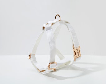 Personalisierte White Velvet No Pull Hundegeschirr Leinen Set, handgemachte Welpen Geschirr für Katzen, luxuriöse Samt Hundegeschirr Blumen Kragen Leine
