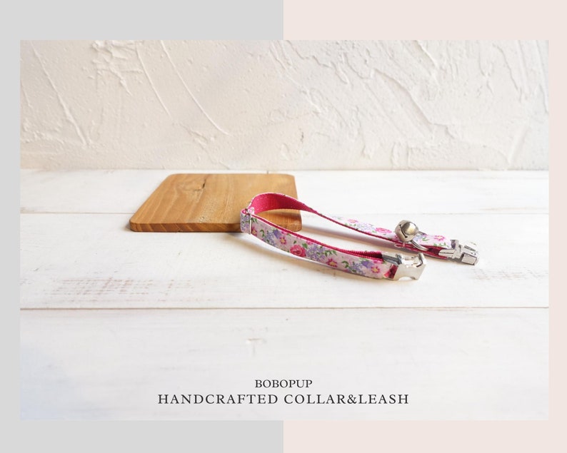 FREE Name Laser Engraving Pink Floral Personalized Cat Collar with Bow and Bell