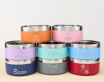 Comedero y bebedero personalizado de acero inoxidable para mascotas, grabado para perros y gatos.
