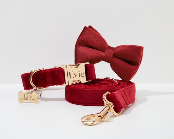 Luxury Designer Red Monogram Dog Collar In XS, S, M, L, XL (Optional Leash)