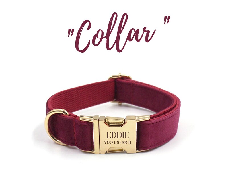 Burgundy Dog Collar With Name Personalized Wedding Dog Etsy