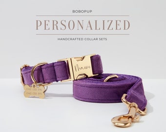 Personalized Dog Bow tie Collar Flower, Purple Dog Accessories, Custom Dog Owners Gift, Dog Gift Collar with Name Tag for dog Mom