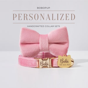 Luxury Velvet Cat Collar Bowtie Set,Personalized Kitten Collar Leash,Customize Dog Tag For Wedding Gift,Puppy Collar Leash Bowtie Set