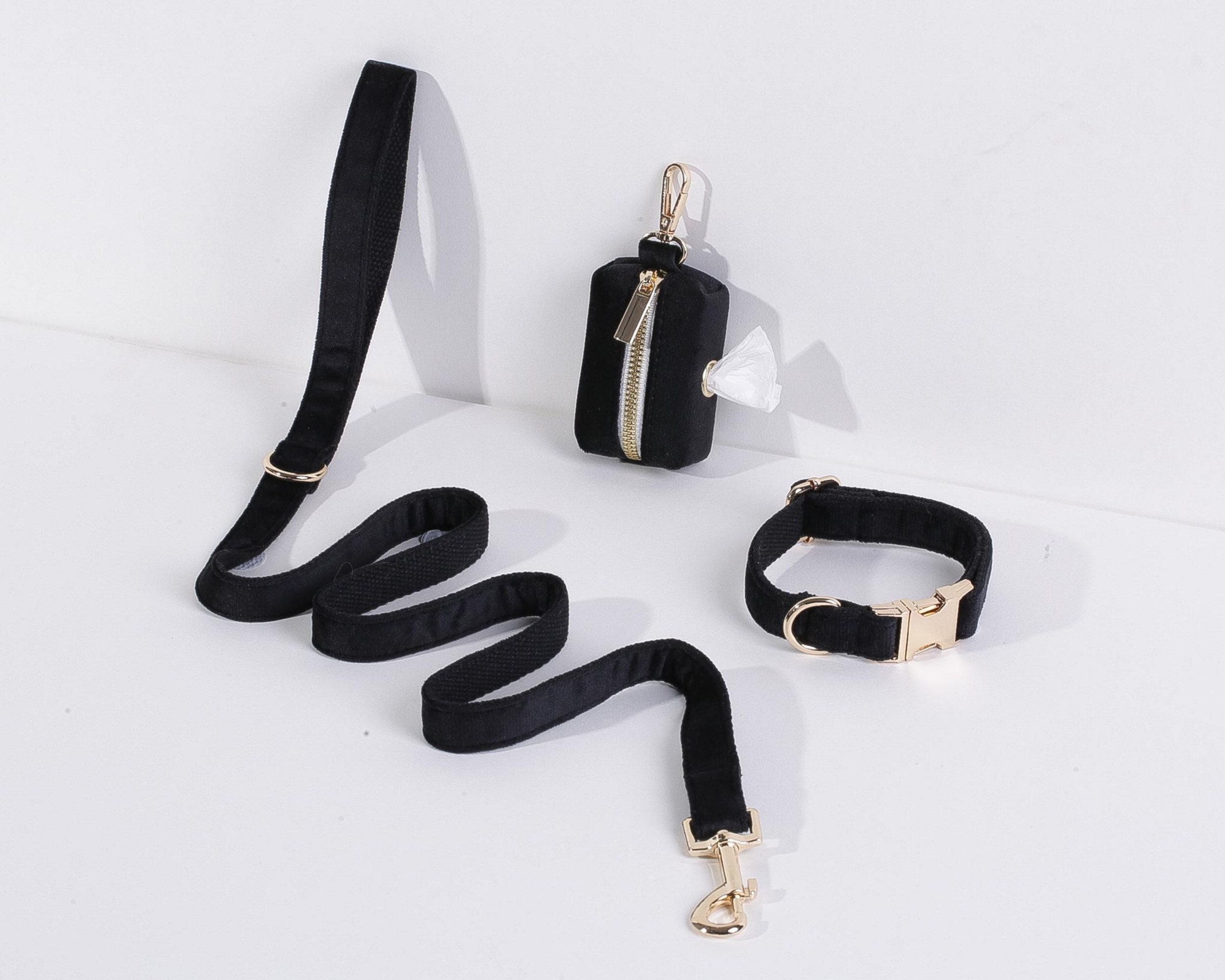 Black Velvet Dog Harness Bow Tie Leash Set Personalised Dog Etsy