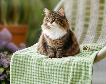 Manta bordada con nombre de gato, regalo para ella, manta personalizada de gofre suave para cachorro, manta personalizada con nombre suave para perro, regalo de cumpleaños para perro para él