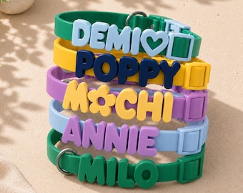 Conjunto de collar y correa de silicona personalizados para perros, collar impermeable personalizado con coloridos colgantes de letras.