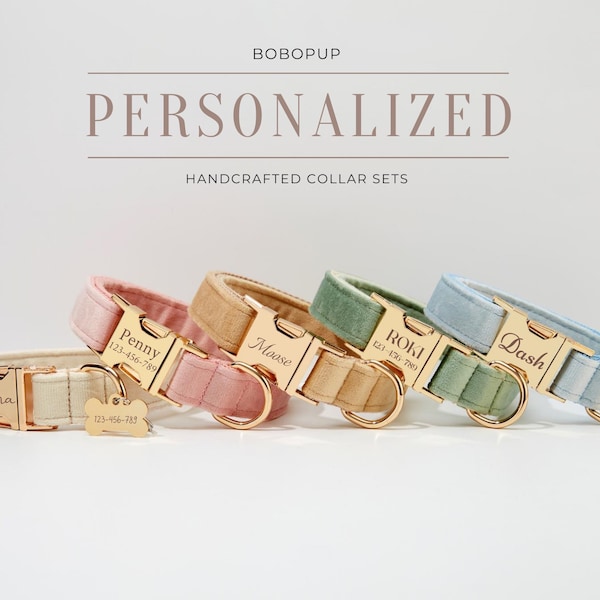 Handmade Velvet Dog Collar Leash Gift For Pet Owners,Personalized Puppy Collar With Engraved Name Tag For Pet Birthday Gifts,  Pet Collars