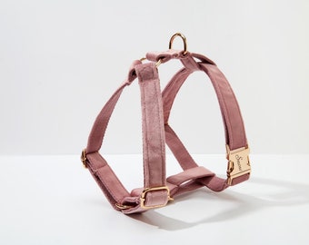 Dusty Pink Velvet Personalized Harness With Gold Hardware,Fancy Velvet Harness Dog Collar and Leash Set for Large Small Puppy, Free Shipping