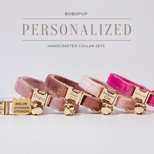 Personalized Velvet Cat Collar Leash, Handmade Puppy Collar For Birthday Gift, Engraved Name Collar,Handmade Pet Collar Gift For Pet Mom Dad