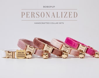 Personalized Velvet Cat Collar Leash, Handmade Puppy Collar For Birthday Gift, Engraved Name Collar,Handmade Pet Collar Gift For Pet Mom Dad