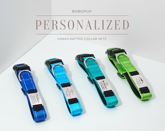 Personalized Reflective Nylon Dog Collar with Engraved Name ID Tag,Adjustable Puppy Collar,Handmade Pet Collar Leash Set,Ideal Birthday Gift