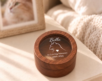 Handmade Wooden Cat Memorial Keepsake Box,Personalised Pet Memorial with Clear Acrylic Lid
