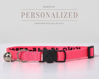 Gesticktes rosa Katzenhalsband mit abreißbarer Schnalle, personalisiertes Haustierhalsbandgeschenk für Tierliebhaber, verstellbares Katzenhalsband für Kätzchen und Welpen