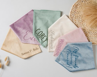 Embroidered Velvet Dog Bandana with Snaps, Wedding Announcement Gift