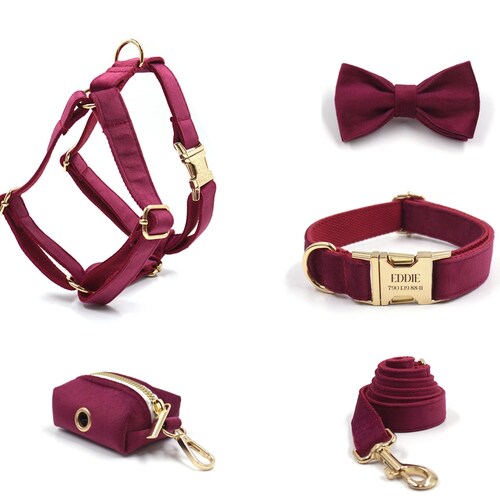 Pink Velvet Dog Harness Step in Harness Personalised Gold Etsy