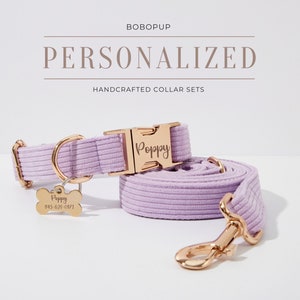 Lavender Corduroy Dog Collar Leash. No Pull Dog Harness Leash. Personalized Puppy Collar Leash Set For Wedding Gift, Birthday Gift