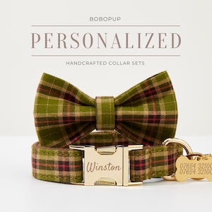 Personalized Dog Collar and Dog Leash and Bow Tie, Free Personalized Name Engraved Boy Dog Collar, Dog gifts, Dog Collar With Name