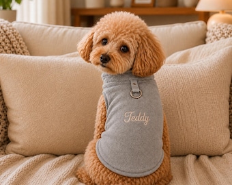 Personalized Dog Vest with D Ring, Custom Cat Fleece Jacket, Embroidered Name Pet Clothes, Pet Lover Gift